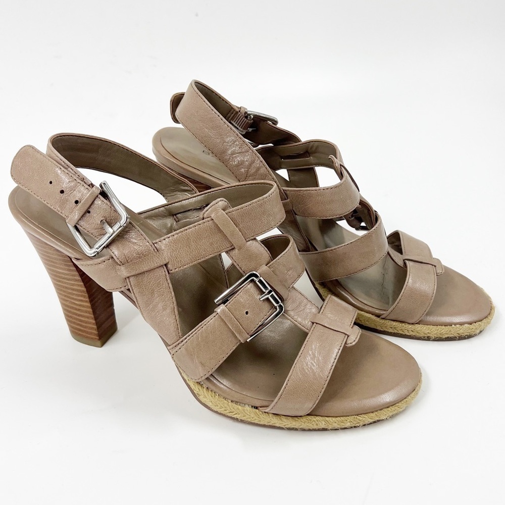 ✅ BANDOLINO Leather HEELED Sandals Buckle TAUPE Size 9.5